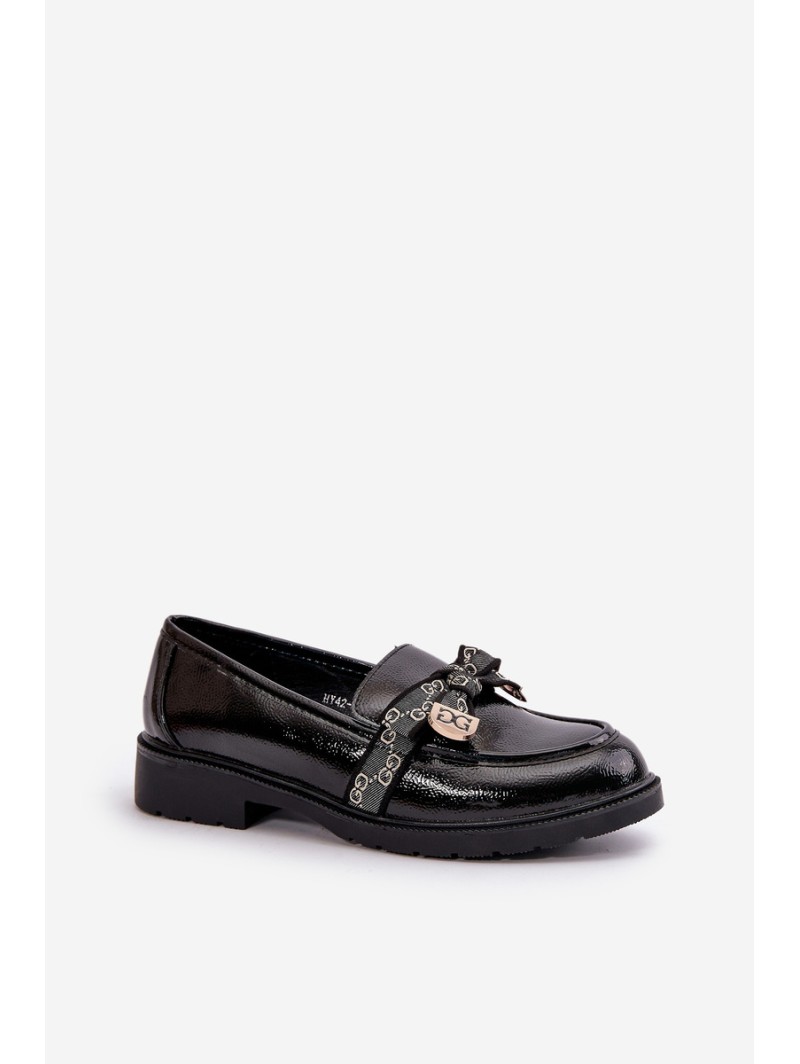 Patent Ladies Moccasins With Bow Black S.Barski HY42-331A