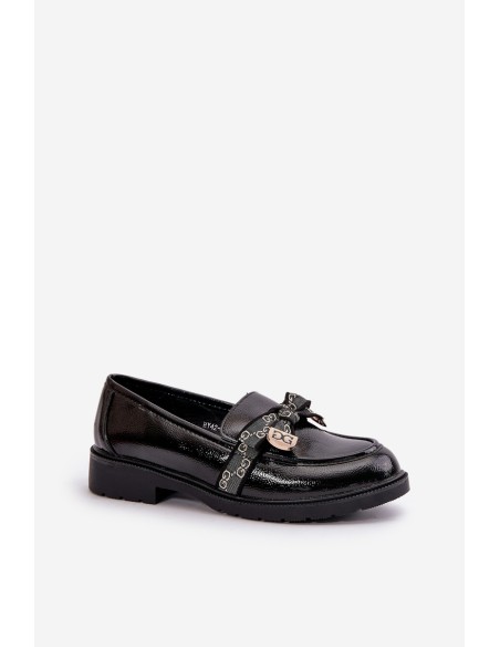 Patent Ladies Moccasins With Bow Black S.Barski HY42-331A