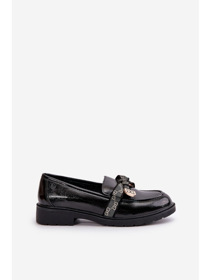 Patent Ladies Moccasins With Bow Black S.Barski HY42-331A