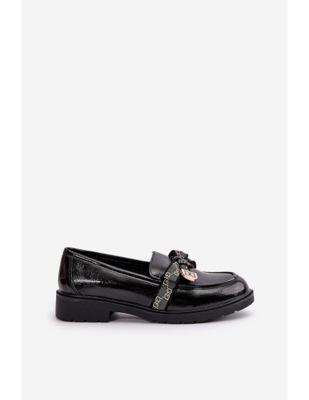 Patent Ladies Moccasins With Bow Black S.Barski HY42-331A