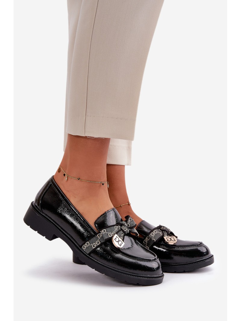Patent Ladies Moccasins With Bow Black S.Barski HY42-331A