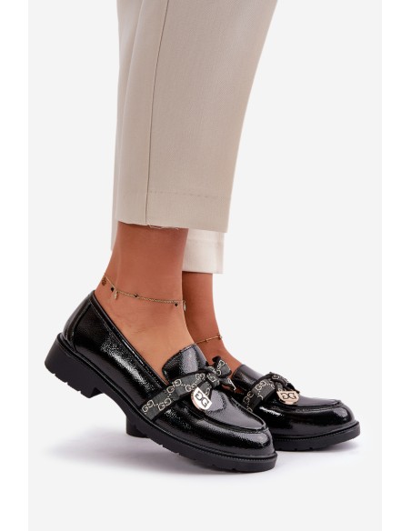 Patent Ladies Moccasins With Bow Black S.Barski HY42-331A