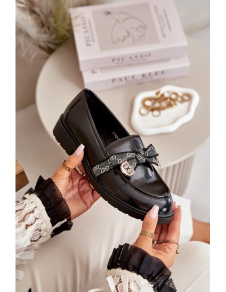 Patent Ladies Moccasins With Bow Black S.Barski HY42-331A