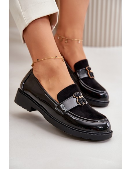 Lacquered Women's Moccasins With Bear Black S.Barski HY42-339A