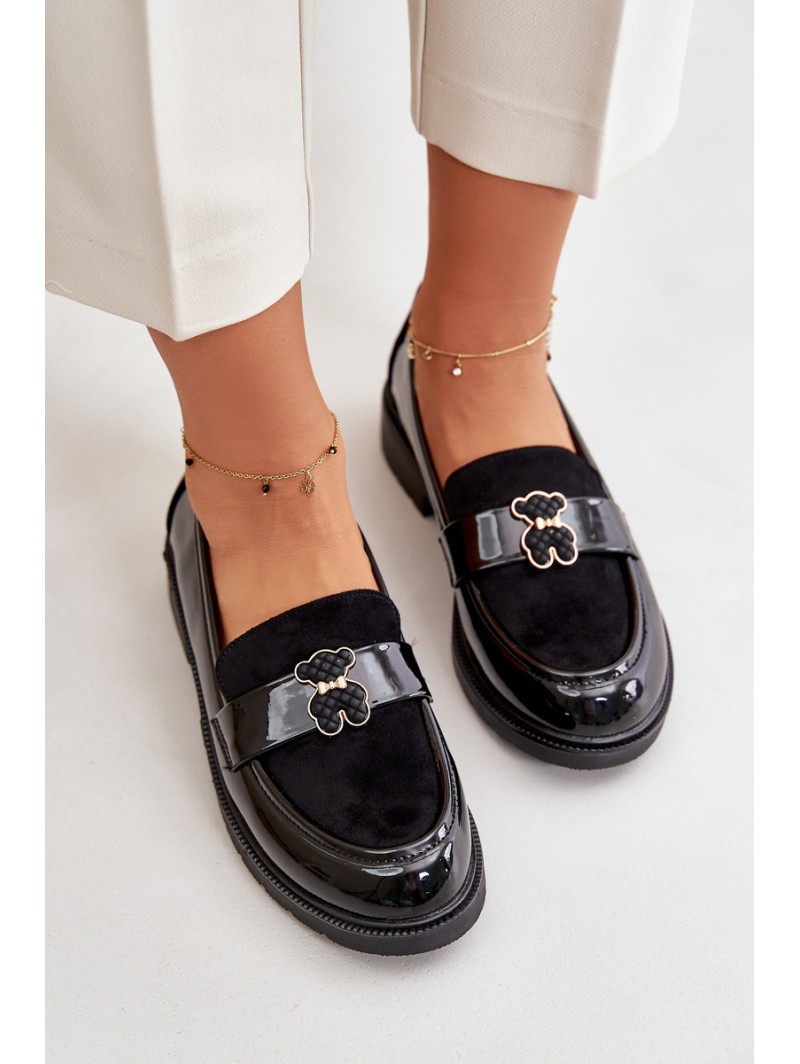 Lacquered Women's Moccasins With Bear Black S.Barski HY42-339A