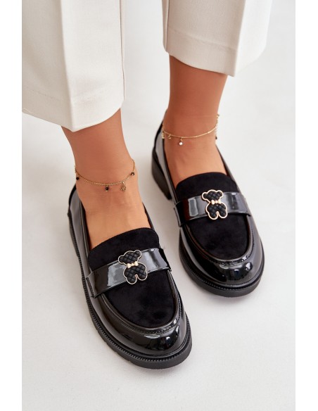 Lacquered Women's Moccasins With Bear Black S.Barski HY42-339A