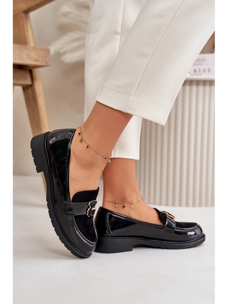 Lacquered Women's Moccasins With Bear Black S.Barski HY42-339A