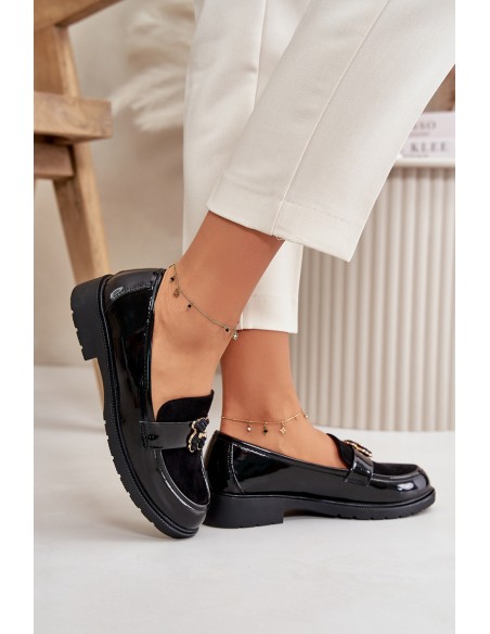 Lacquered Women's Moccasins With Bear Black S.Barski HY42-339A