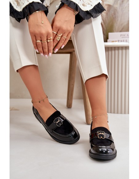 Lacquered Women's Moccasins With Bear Black S.Barski HY42-339A