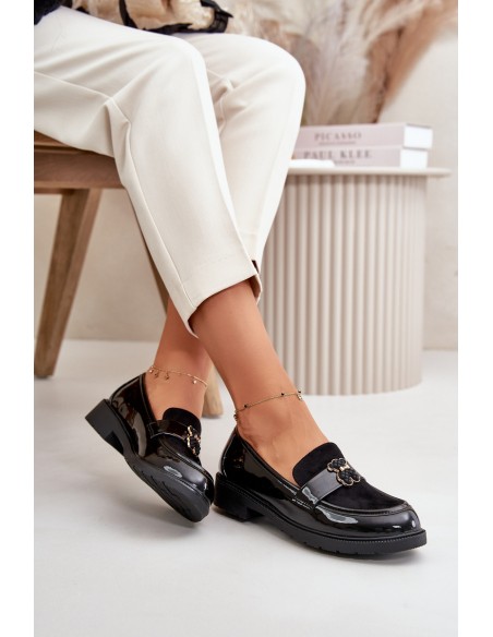 Lacquered Women's Moccasins With Bear Black S.Barski HY42-339A