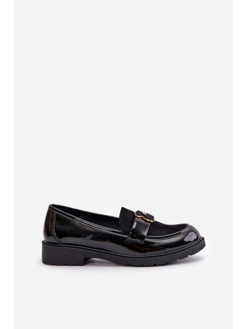 Lacquered Women's Moccasins With Bear Black S.Barski HY42-339A