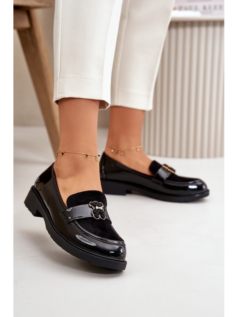 Lacquered Women's Moccasins With Bear Black S.Barski HY42-339A