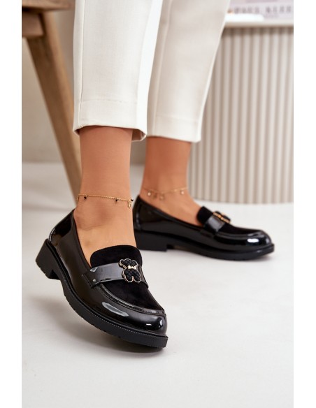 Lacquered Women's Moccasins With Bear Black S.Barski HY42-339A