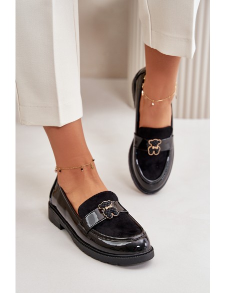 Lacquered Women's Moccasins With Bear Black S.Barski HY42-339A