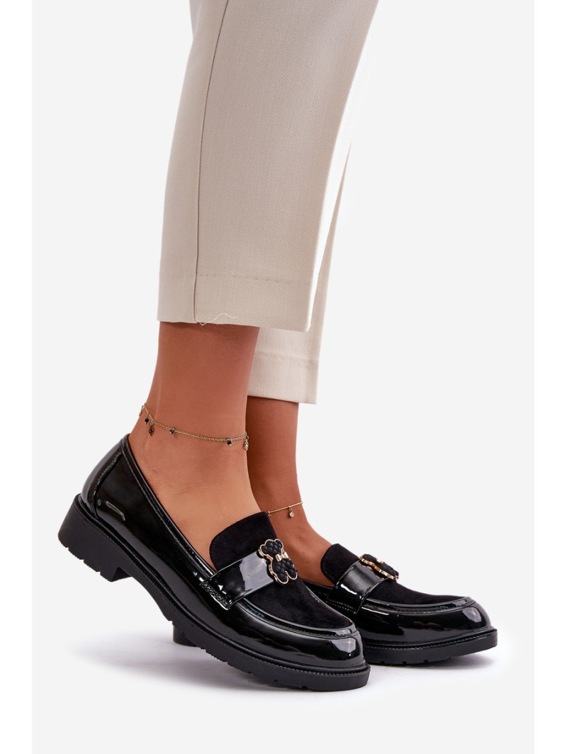 Lacquered Women's Moccasins With Bear Black S.Barski HY42-339A