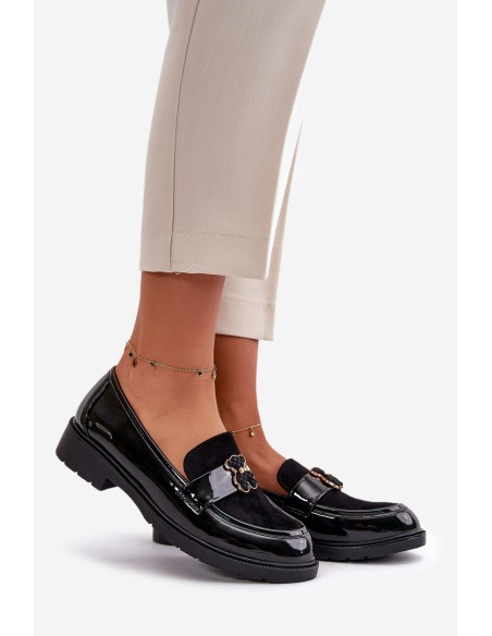 Lacquered Women's Moccasins With Bear Black S.Barski HY42-339A