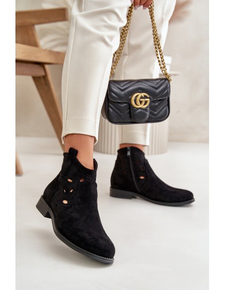 Ladies Cut-Out Ankle Boots With Zipper Black S.Barski HY42-081