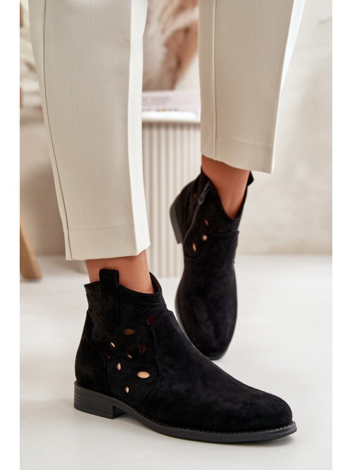 Ladies Cut-Out Ankle Boots With Zipper Black S.Barski HY42-081 2