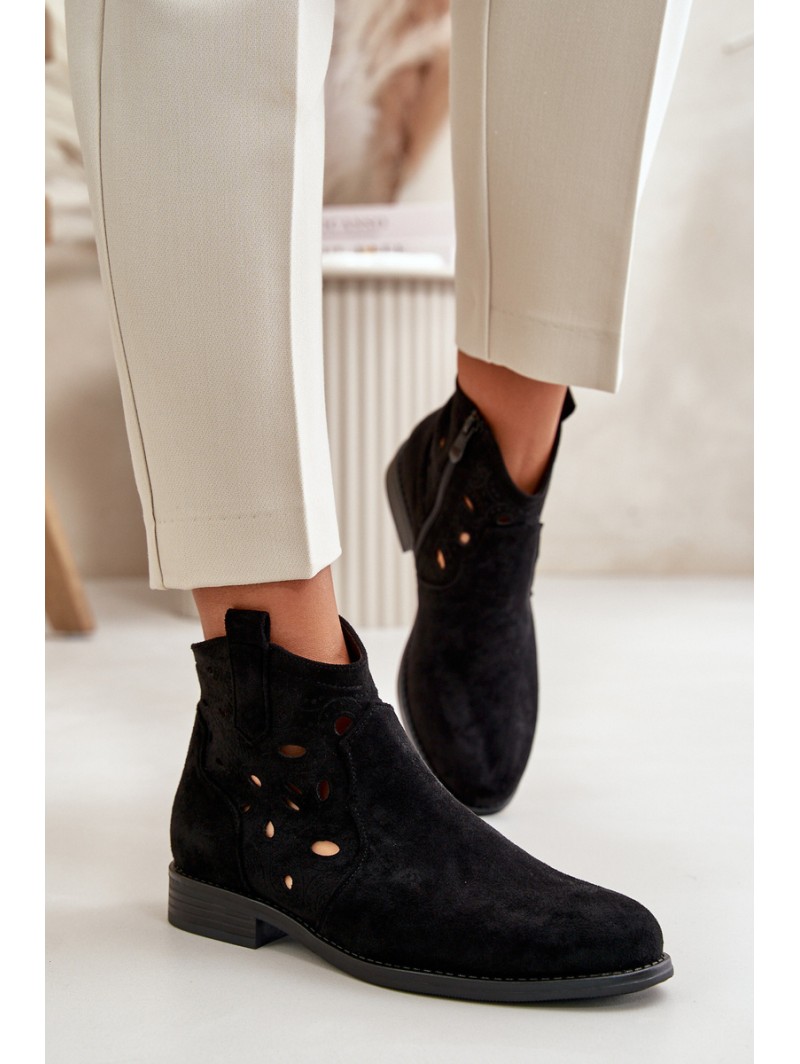 Ladies Cut-Out Ankle Boots With Zipper Black S.Barski HY42-081