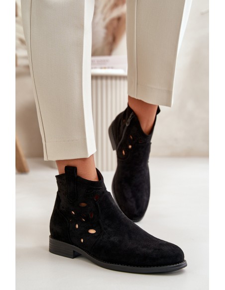 Ladies Cut-Out Ankle Boots With Zipper Black S.Barski HY42-081