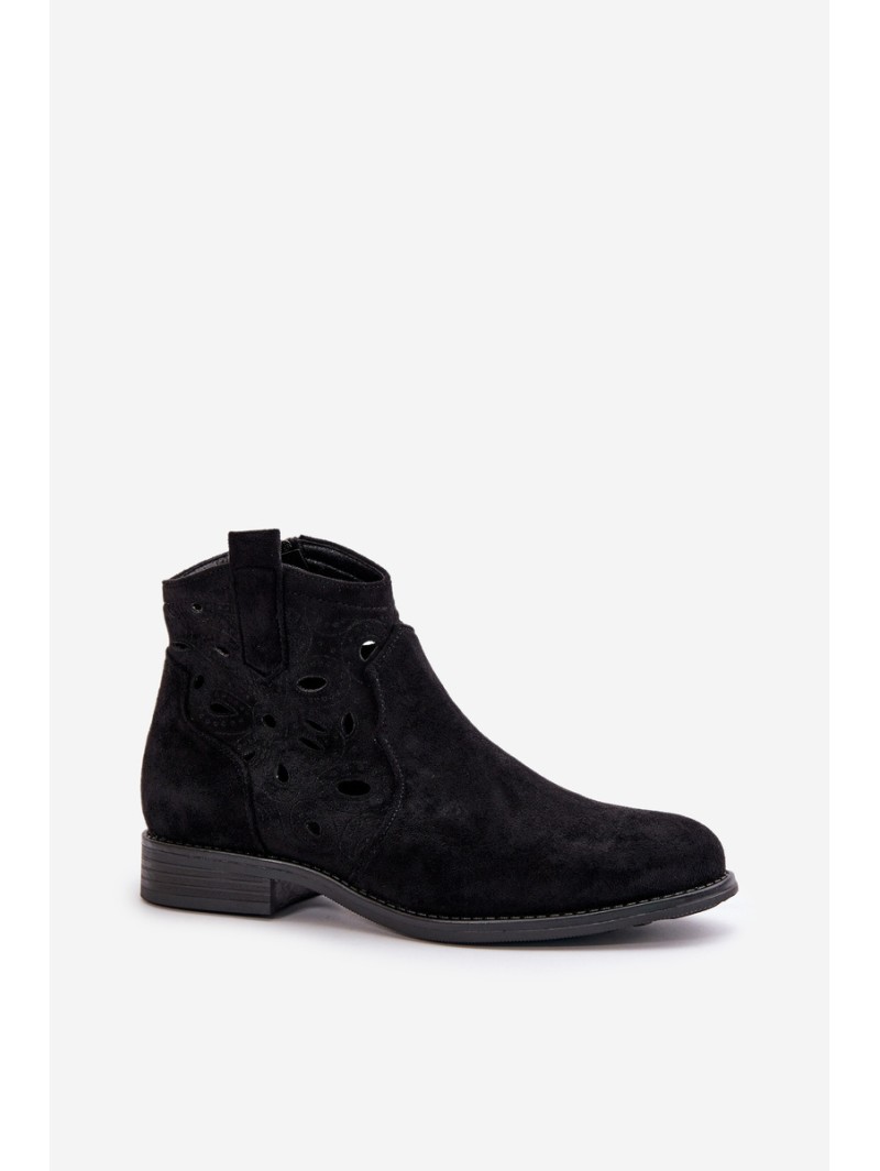 Ladies Cut-Out Ankle Boots With Zipper Black S.Barski HY42-081