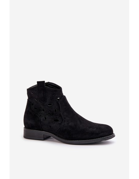 Ladies Cut-Out Ankle Boots With Zipper Black S.Barski HY42-081