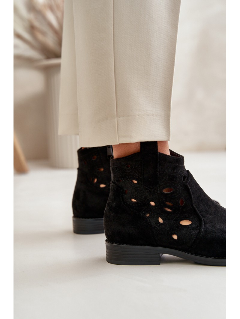 Ladies Cut-Out Ankle Boots With Zipper Black S.Barski HY42-081