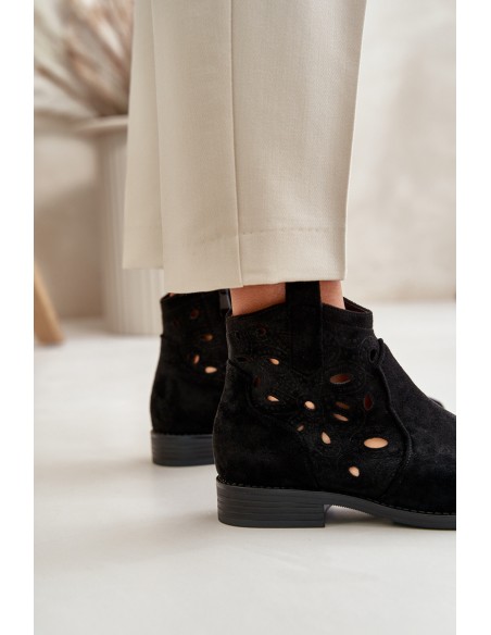 Ladies Cut-Out Ankle Boots With Zipper Black S.Barski HY42-081