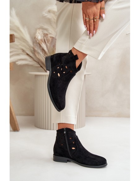 Ladies Cut-Out Ankle Boots With Zipper Black S.Barski HY42-081