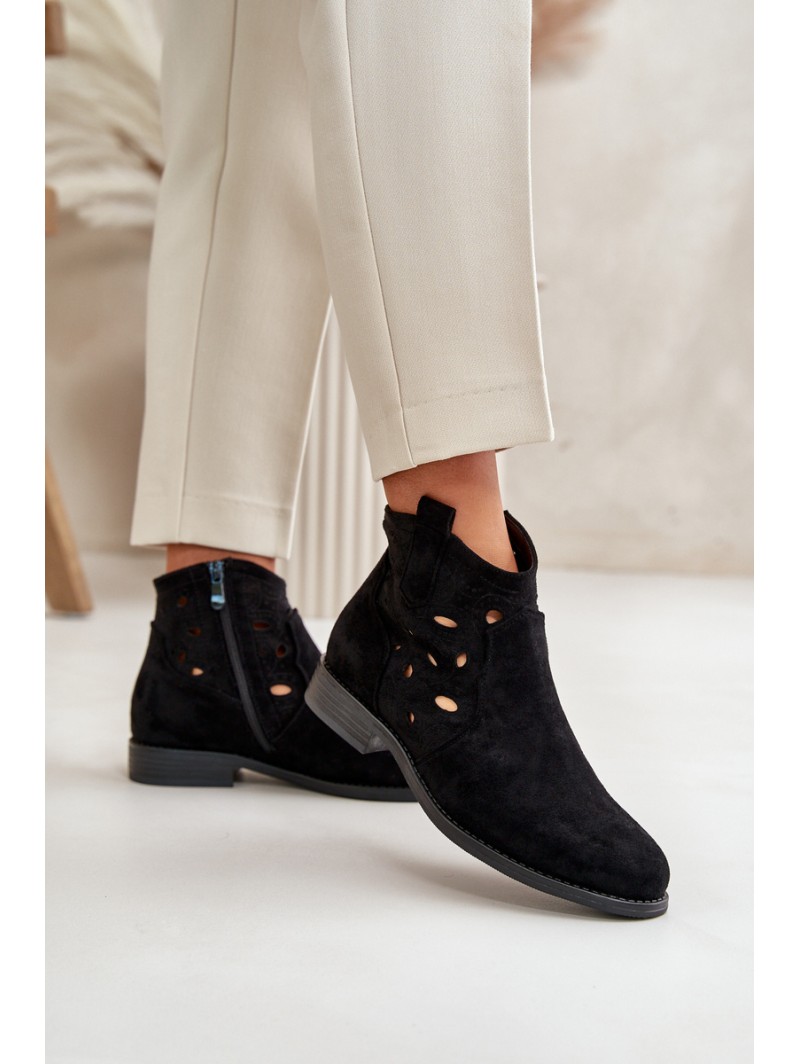 Ladies Cut-Out Ankle Boots With Zipper Black S.Barski HY42-081