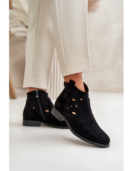 Ladies Cut-Out Ankle Boots With Zipper Black S.Barski HY42-081