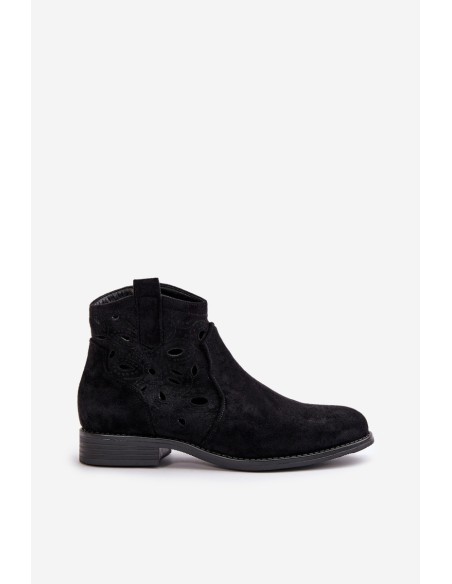 Ladies Cut-Out Ankle Boots With Zipper Black S.Barski HY42-081