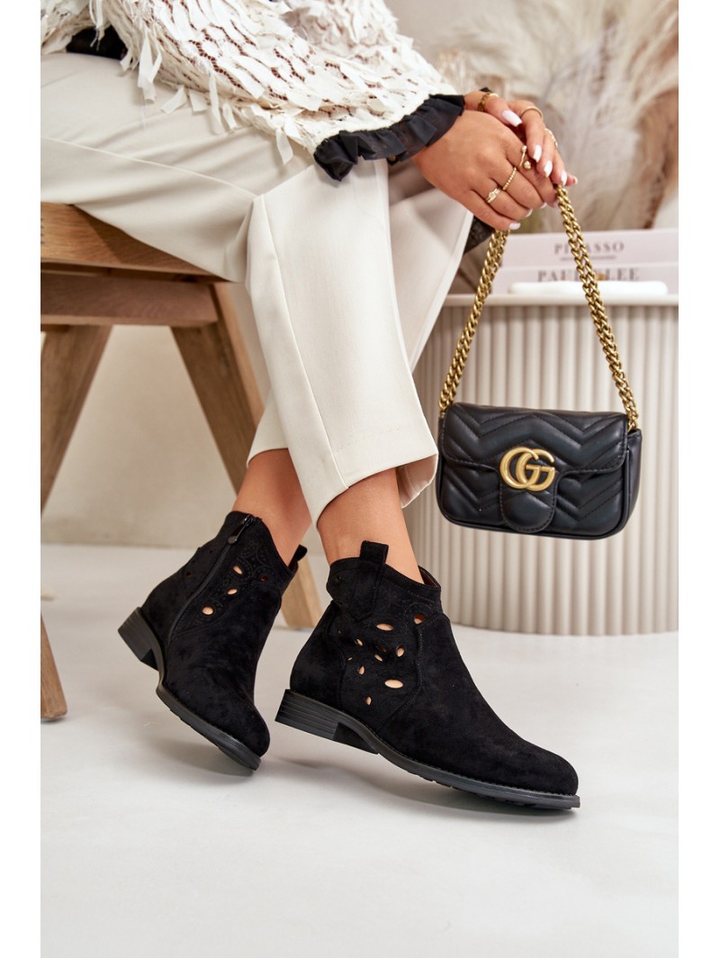 Ladies Cut-Out Ankle Boots With Zipper Black S.Barski HY42-081
