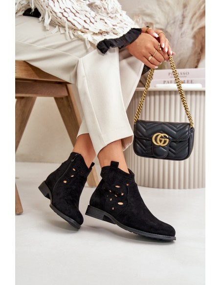 Ladies Cut-Out Ankle Boots With Zipper Black S.Barski HY42-081