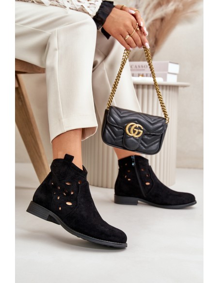 Ladies Cut-Out Ankle Boots With Zipper Black S.Barski HY42-081