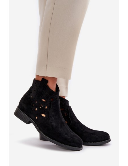 Ladies Cut-Out Ankle Boots With Zipper Black S.Barski HY42-081