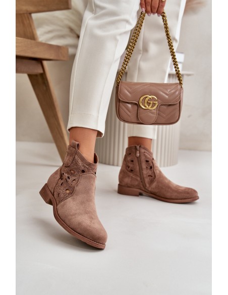 Women's Cutout Ankle Boots With Zip Brown S.Barski HY42-081