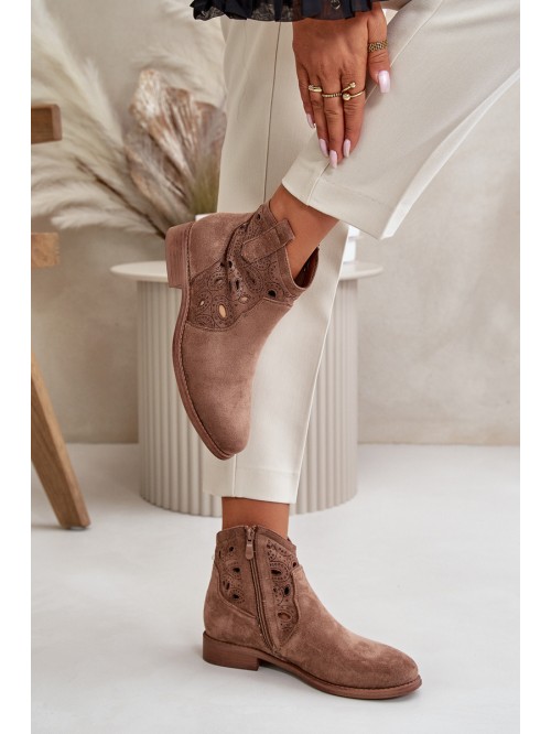Women's Cutout Ankle Boots With Zip Brown S.Barski HY42-081 2