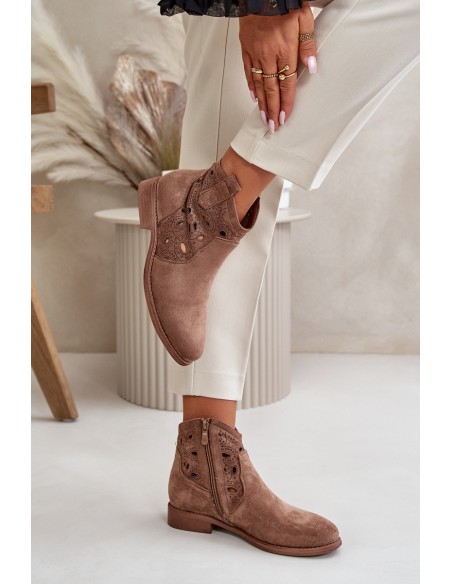 Women's Cutout Ankle Boots With Zip Brown S.Barski HY42-081