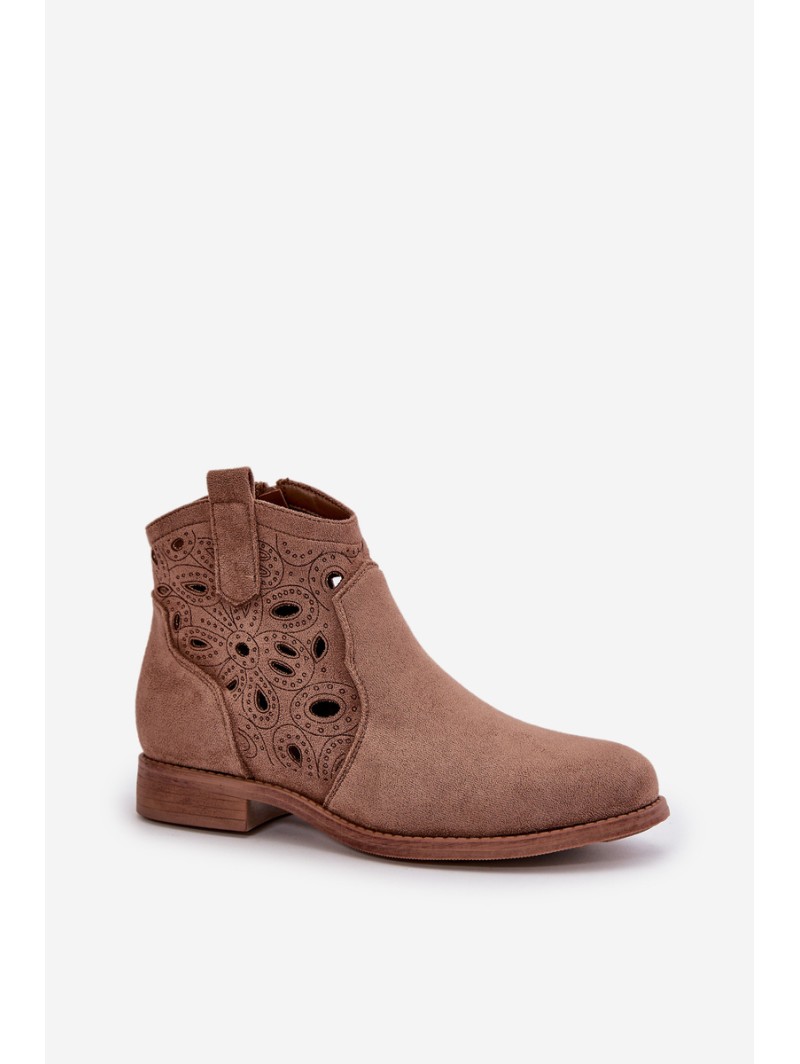 Women's Cutout Ankle Boots With Zip Brown S.Barski HY42-081