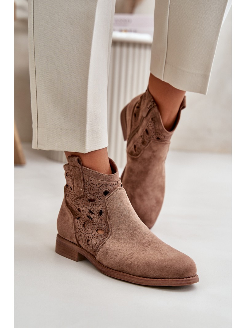 Women's Cutout Ankle Boots With Zip Brown S.Barski HY42-081