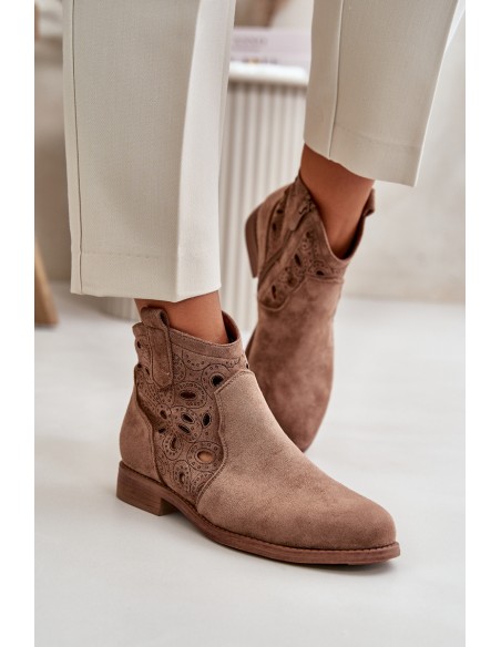 Women's Cutout Ankle Boots With Zip Brown S.Barski HY42-081