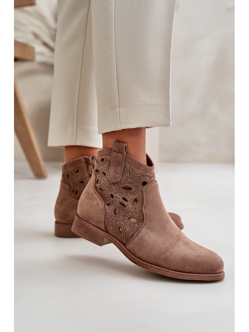 Women's Cutout Ankle Boots With Zip Brown S.Barski HY42-081