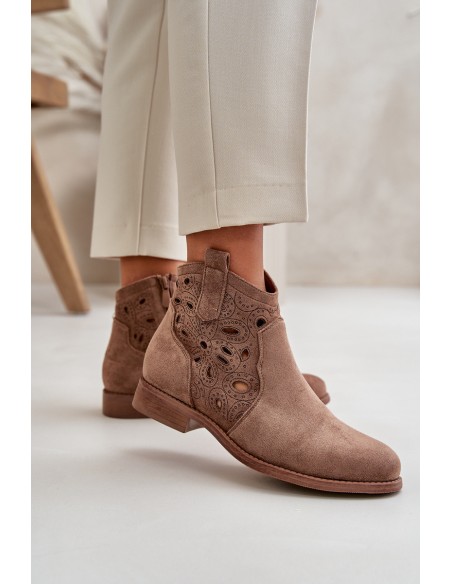 Women's Cutout Ankle Boots With Zip Brown S.Barski HY42-081