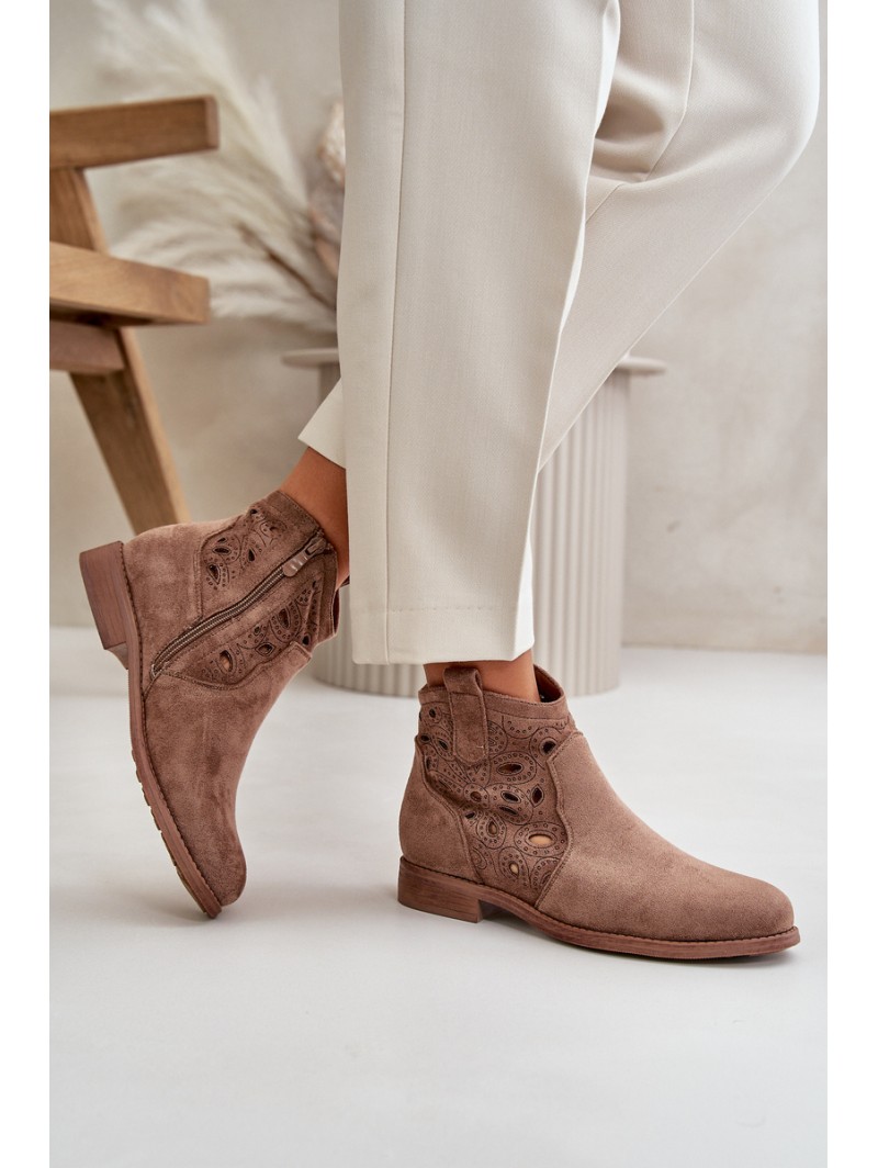 Women's Cutout Ankle Boots With Zip Brown S.Barski HY42-081