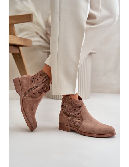 Women's Cutout Ankle Boots With Zip Brown S.Barski HY42-081