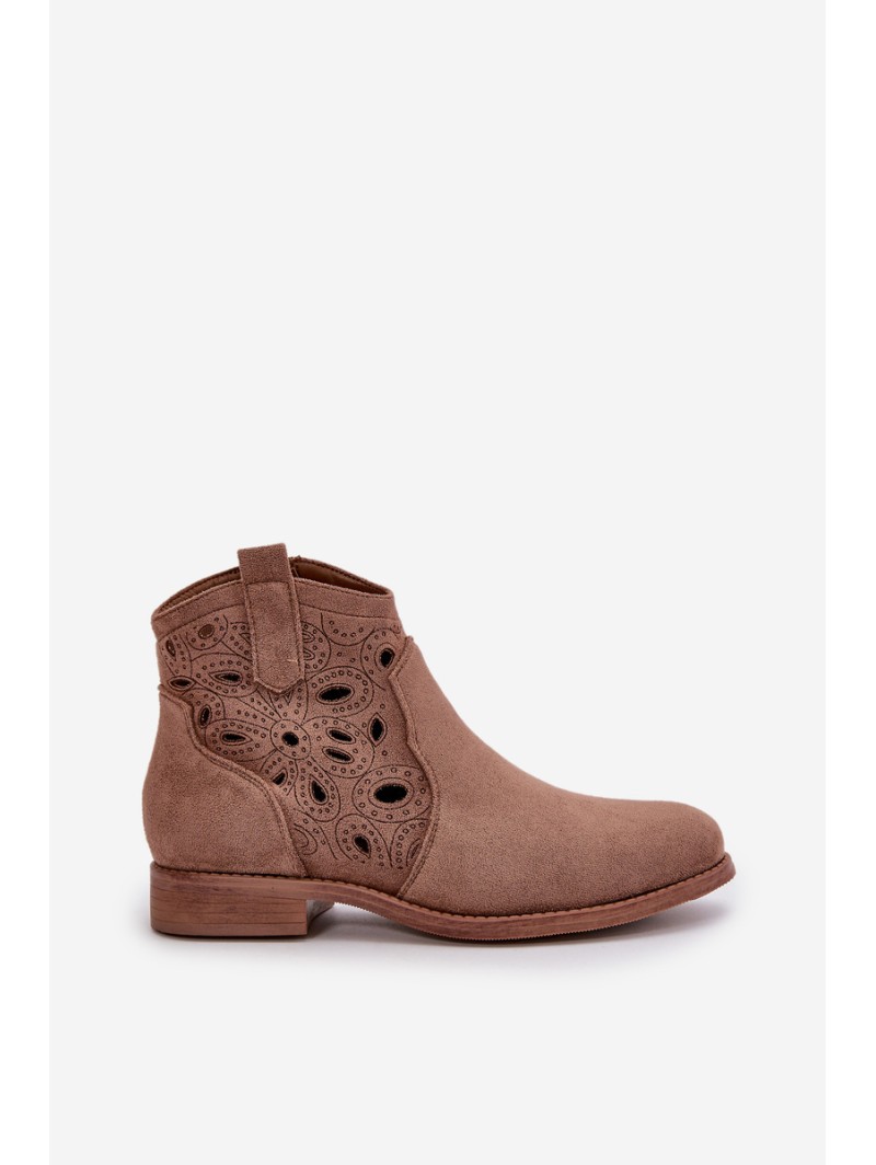 Women's Cutout Ankle Boots With Zip Brown S.Barski HY42-081