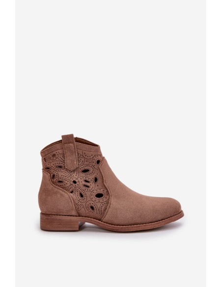 Women's Cutout Ankle Boots With Zip Brown S.Barski HY42-081