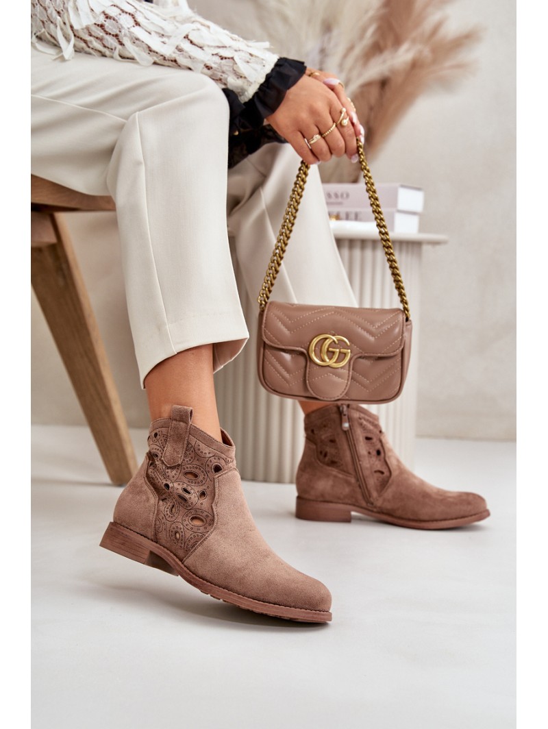 Women's Cutout Ankle Boots With Zip Brown S.Barski HY42-081