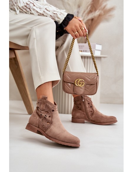 Women's Cutout Ankle Boots With Zip Brown S.Barski HY42-081